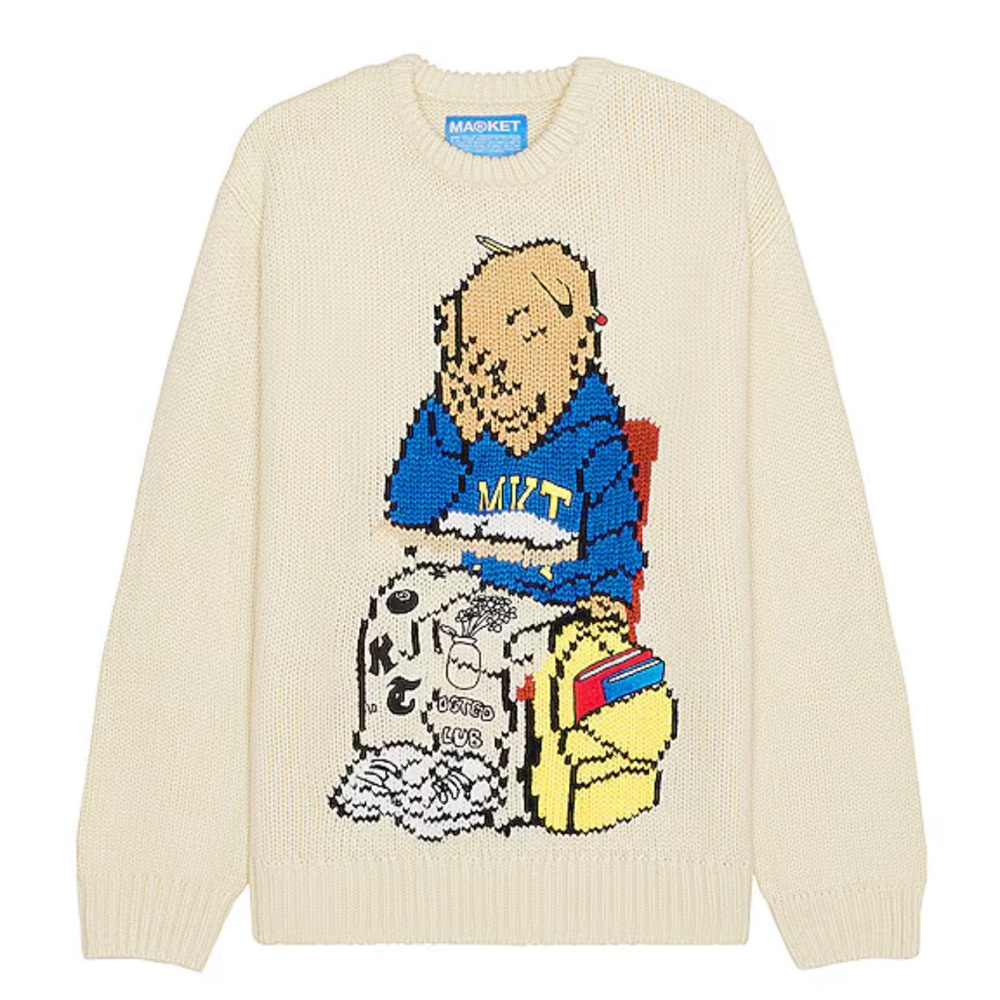 MARKET- Making The Grade Bear Sweater in Ecru NWT